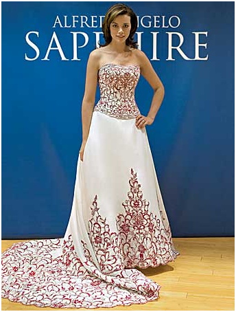 Alfred New Wedding Dress, # 751, Size 12, Color: Ivory/Burgundy The Fine Design